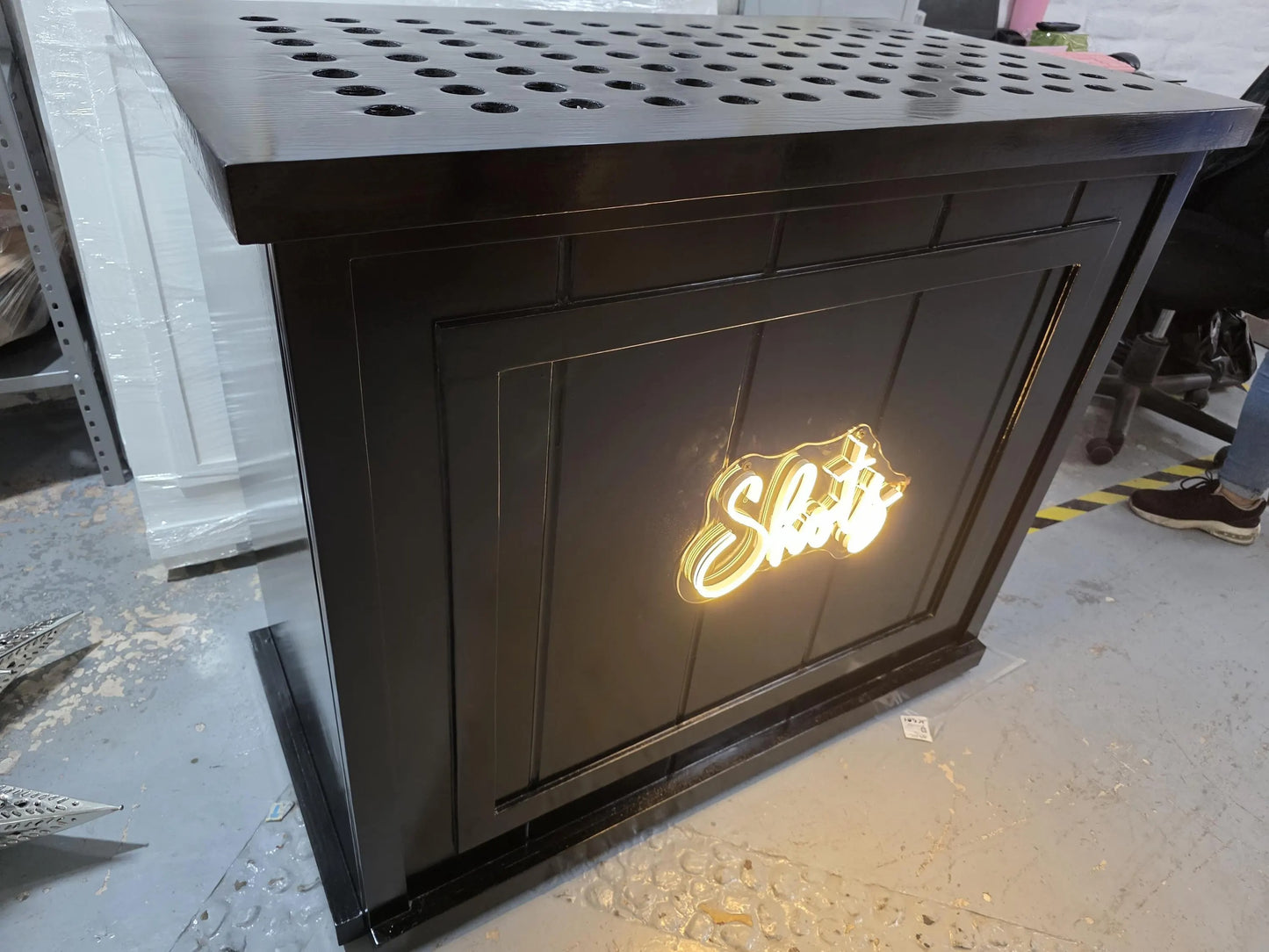 Luxury Black Shot Station with LED Sign β Mobile Shot Bar for Weddings, Corporate Events & Private Parties